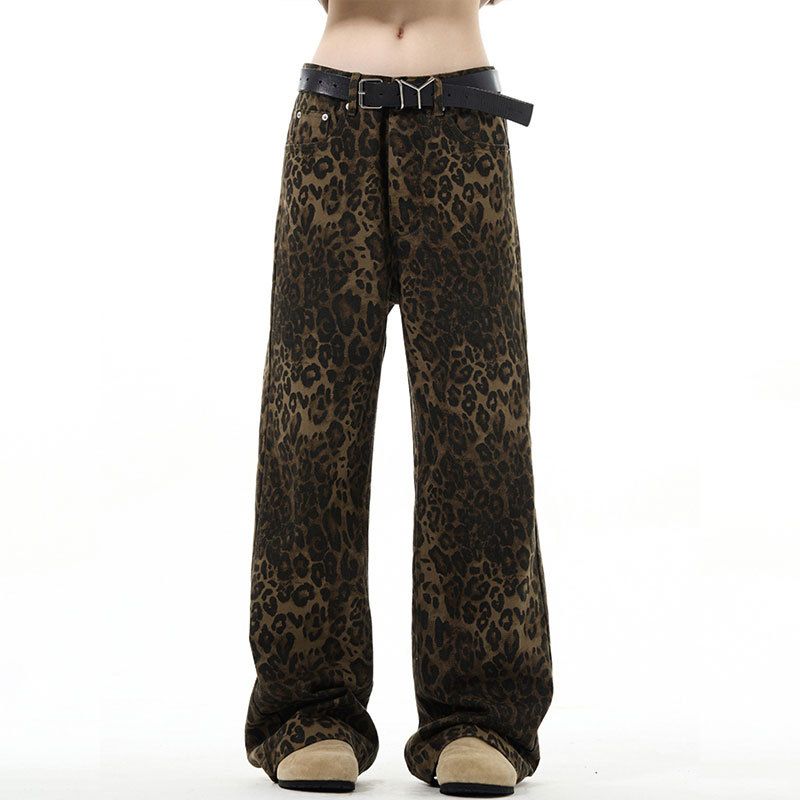Men's Clothing Leopard Print Jeans Retro Vintage Leopard Print Jeans For Men & Women - High Street Fashion, Loose Fit Straight Leg Denim Pants_mkmklike.com