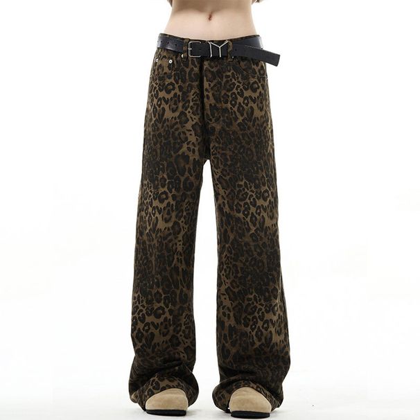 Men's Clothing Leopard Print Jeans Retro Vintage Leopard Print Jeans For Men & Women - High Street Fashion, Loose Fit Straight Leg Denim Pants_mkmklike.com