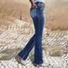 Women's Clothing Mid-Rise Stretch Washed Denim Jeans Slim Fit Bootcut Casual Pants_mkmklike.com
