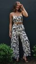 Women's clothing new printed sleeveless suspender short top + long wide leg pants_mkmklike.com