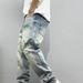 Men's Clothing High End Graffiti Hand Painted Handsome Jeans Men's Loose Small Straight Spring And Autumn Long Pants_mkmklike.com