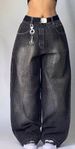 Women's Clothing Black And Gray Denim Wide Leg Pants Jazz Dance Pants High Waist Retro Old Ins Niche Design Pants_mkmklike.com