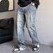 Men's Casual Loose Fitting Wide Leg Jeans Trendy Fashionable High Street Straight Leg Pants For Spring_mkmklike.com