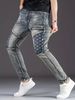 Men's Clothing Slim Fit Stretchy Jeans Casual Stylish Blue Embroidered Multi Crafted Trousers_mkmklike.com