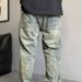 "Men's Vintage Washed Distressed Jeans – Loose Fit Straight Leg Tapered Denim Pants With Splatter Paint Design"_mkmklike.com