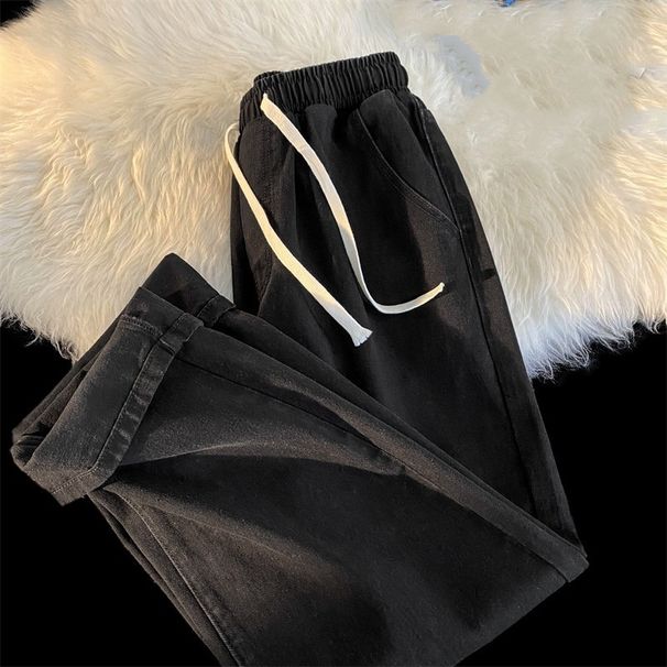 Men's Drawstring Jeans – Relaxed Straight Fit Casual Pants For Teen Boys & High School Students_mkmklike.com
