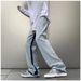 Men's Retro Style Loose Fit Denim Jeans Fashion Cropped Simple Design_mkmklike.com