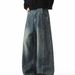 Men's High Street Wide Leg Jeans - Vintage Washed Loose Fit Straight Denim Pants With Dropped Hem (Retro Blue/Blue/Black)_mkmklike.com