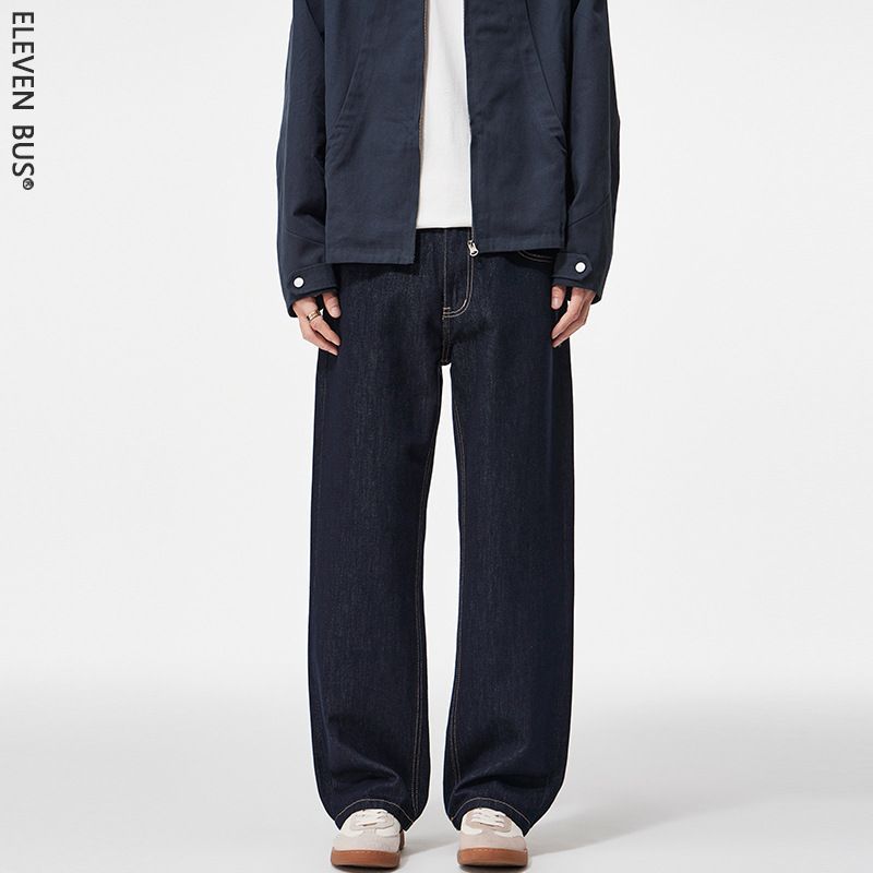 Men's Premium Washed Denim Jeans – High-Street Straight Fit, Relaxed Taper, Silver-Blue Wash (Sizes 28-38, 81% Cotton)_mkmklike.com