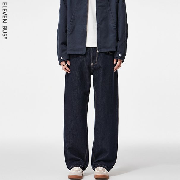 Men's Premium Washed Denim Jeans – High-Street Straight Fit, Relaxed Taper, Silver-Blue Wash (Sizes 28-38, 81% Cotton)_mkmklike.com