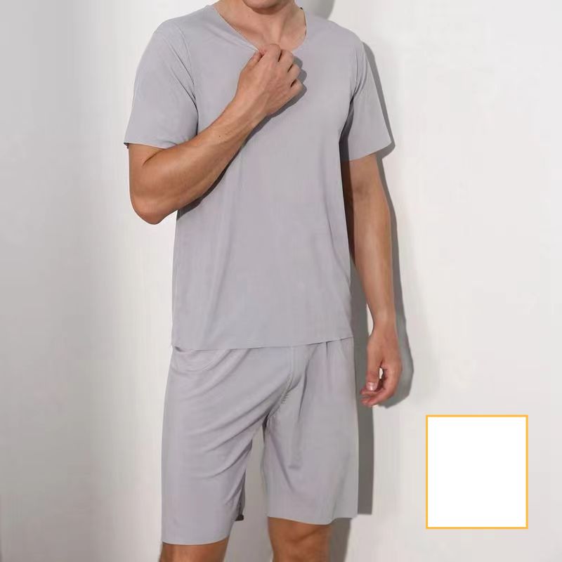 Men's Clothing High grade ice silk round neck solid color short sleeved T shirt men's summer thin ins trend sports casual loose shorts suit_mkmklike.com