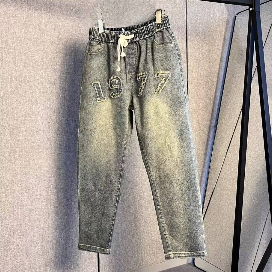 Men's Clothing trendy men's summer new style personalized letter jeans hip hop ins trend high street trend handsome trousers_mkmklike.com