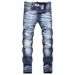 High End European And American Style Men's Slim Fit Straight Leg Jeans Washed Distressed Faded Whiskers Cross Border Supply_mkmklike.com