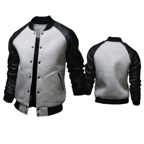 Men's Clothing supply new large pocket leather sleeve men's baseball jacket stand collar jacket J04_mkmklike.com
