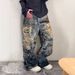"Men's Distressed Graffiti Jeans - 3D Digital Print Streetwear Denim Pants, Loose Fit Wide Leg Trousers For Urban Fashion"_mkmklike.com