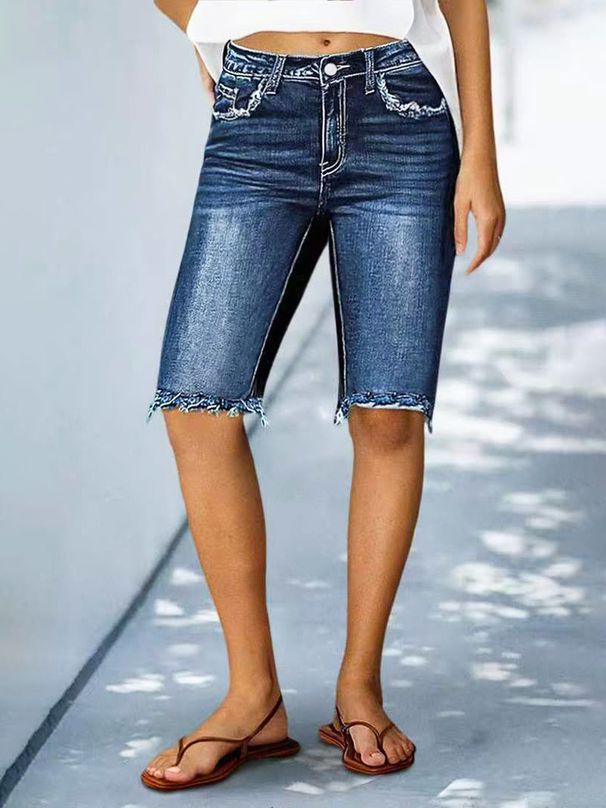 Women's mid Rise Stretch Denim Shorts with Frayed Edges Casual Cotton Jeans for Spring/Autumn And Summer Regular Fit_mkmklike.com