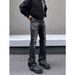 Vintage High-Waisted Flared Jeans – 70s Retro Pleated Denim For Men & Women (S-3XL, Washed Black, Stacked Silhouette)_mkmklike.com
