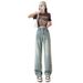 ELLE American Style Pocket Design Straight Jeans For Women 2025 New Retro Small Slimming Draped Narrow Wide Leg Pants_mkmklike.com