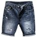 Men's Summer Denim Shorts Korean Style Trendy Slim Fit Skinny Ripped Washed Five Point Pants_mkmklike.com