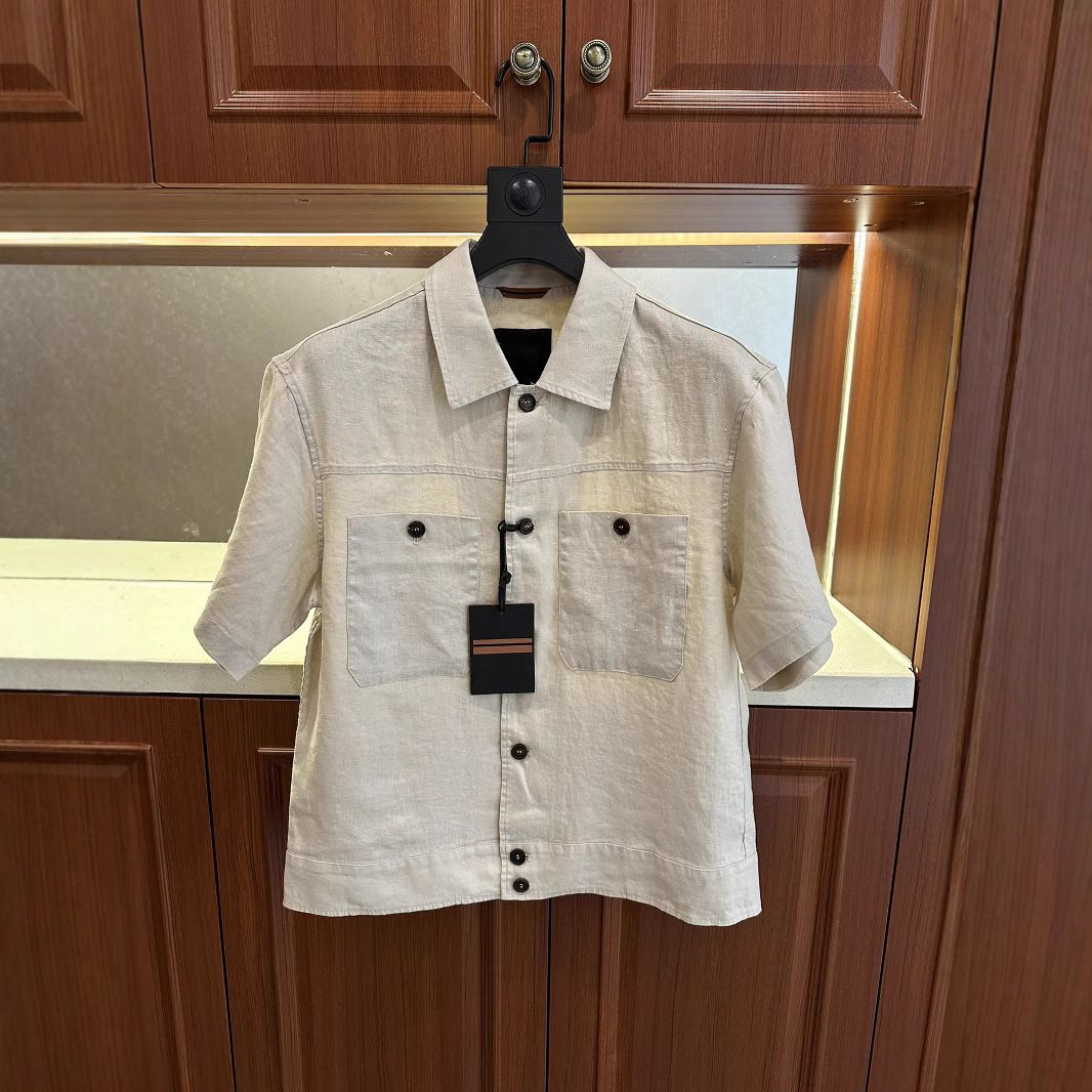 Europe Station ZZ Home 25S Spring Summer New Turn-Down Collar Linen Short-Sleeve Classic Old Money Style Business Casual_mkmklike.com