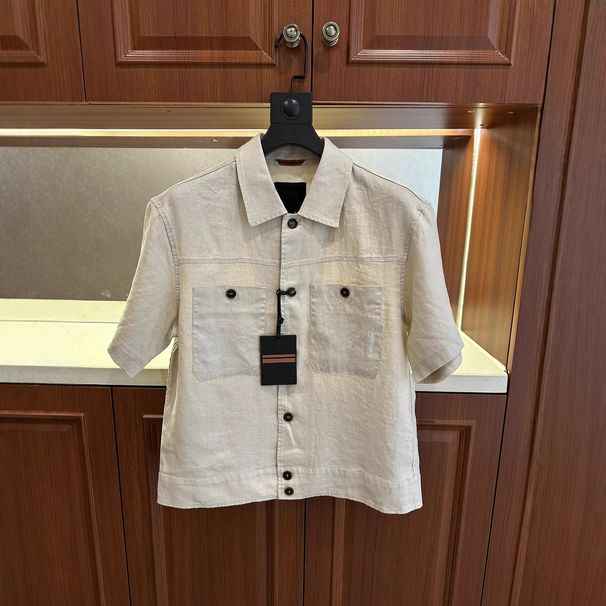 Europe Station ZZ Home 25S Spring Summer New Turn-Down Collar Linen Short-Sleeve Classic Old Money Style Business Casual_mkmklike.com