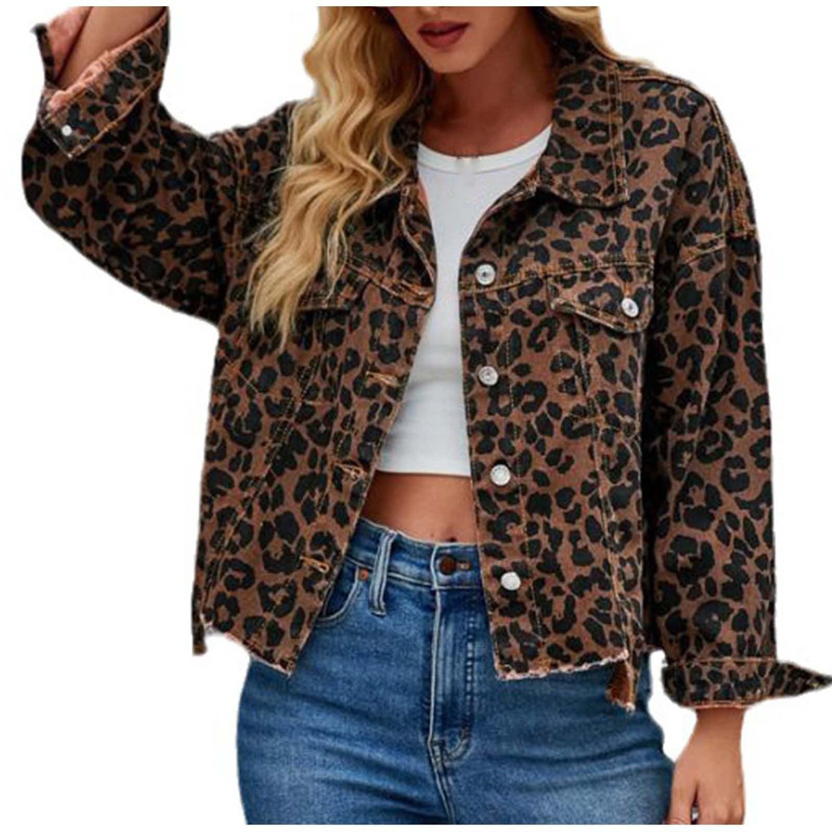 Leopard Print Denim Short Jacket Women's Casual Fashion Autumn/Winter New Real Shot_mkmklike.com