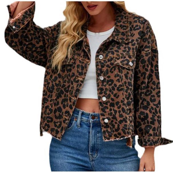 Leopard Print Denim Short Jacket Women's Casual Fashion Autumn/Winter New Real Shot_mkmklike.com