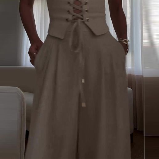 Women's Clothing summer new pure desire sexy hollow strap top casual wide leg pants suit_mkmklike.com