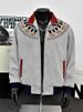 Men’s Fair Isle Knit Zip-Up Jacket – Ethnic Embroidery Stand Collar Coat, Contrast Color Block Design (M-XXL, Beige/Grey)_mkmklike.com