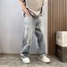 Unisex Retro High-Waisted Ripped Jeans Ink Splatter Pattern Straight Leg Trousers For Spring Autumn_mkmklike.com