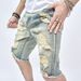 REPPUNK Men's Slim Fit Distressed Denim Shorts - Mid Waist Stretch Cotton Casual Cargo Pants For Teen Boys (Blue, Size 28-38)_mkmklike.com
