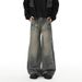 Men's Washed Distressed Patchwork Jeans Straight Leg Loose Fit Wide Leg American High Street Style Trendy Cool Retro Long Pants_mkmklike.com