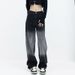 Pear-shaped Body Black Gradient Jeans Women Autumn Winter New Fat Sister Mm High Waist Slimming Straight-leg Wide Leg_mkmklike.com