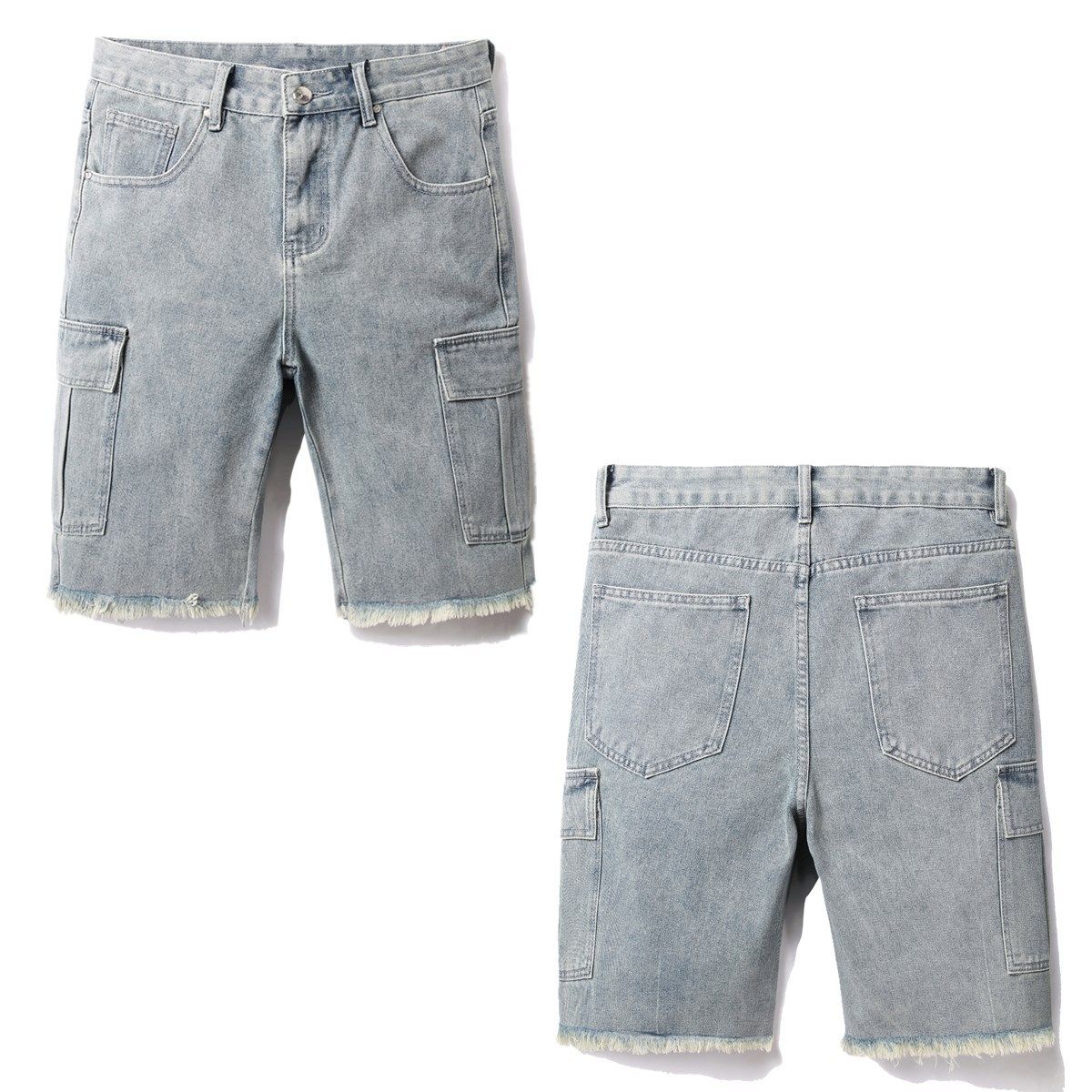 Men's Clothing Light Gray Cargo Denim Shorts For Young Men Summer Style Fashionable Casual Mid Length Clothing_mkmklike.com