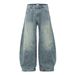Loose Wide-Leg Ripped Washed Denim Scimitar Unique Design Gradient Vintage Deconstructed Patchwork Long Pants For Men_mkmklike.com