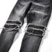 Men's Black And Blue High Street Motorcycle Patchwork Jeans Denim Fashion Casual Trousers_mkmklike.com