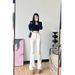 Spring And Autumn Fleece-Lined White High-Waisted Slimming Stretchy Straight-Leg Pants Trendy Slightly Flared Jeans For_mkmklike.com