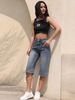 K New Women's Cowboy Mid Pants Breathable Quarter Pants Elastic High Waist Elastic Mid Pants_mkmklike.com