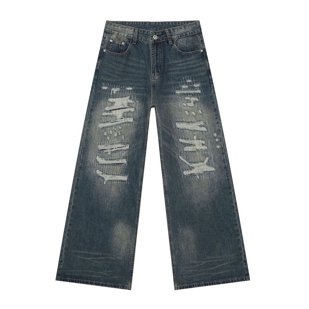 MTLCLOTHES Men's Clothing | New Autumn Arrivals: Unique Street-style Distressed Vintage Jeans, Loose And Versatile_mkmklike.com