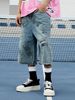 Men's Clothing Retro Graffiti Cropped Jeans Men's Street Trend High Waisted Wide Leg Shorts Couple_mkmklike.com