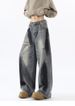 Washed Retro Distressed Black Ripped Jeans Straight Leg Loose Fit Slimming Wide Leg Trousers For Men_mkmklike.com