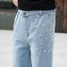 Men's Embellished Straight Leg Jeans | Rhinestone & Bead Detail Relaxed Fit Denim Pants For Big And Tall_mkmklike.com