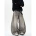 Retro Washed Scimitar Jeans Trendy Street Loose Wide Leg Pants For Men And Women Ink Splashed Old Gray_mkmklike.com