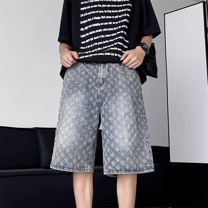 Summer New Style Men's Denim Shorts American Retro Versatile Simple Loose Straight Leg Wide Leg Slimming Casual_mkmklike.com