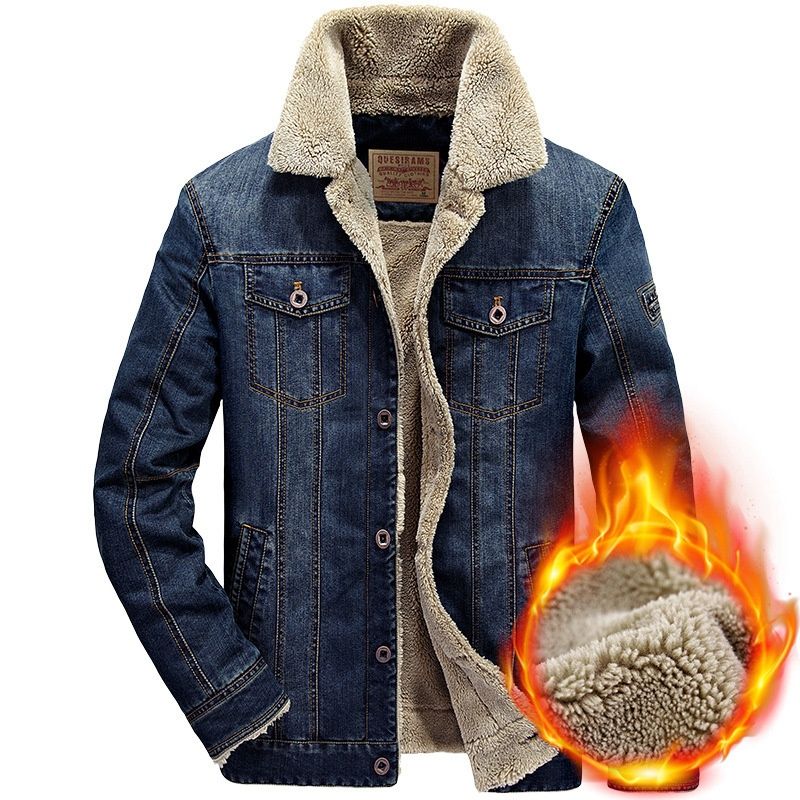 Pulse Pulse Autumn Winter New Denim Cotton Coat Casual Plus Size Fleece Lined Thickened Jacket Men's Outerwear 66009A_mkmklike.com