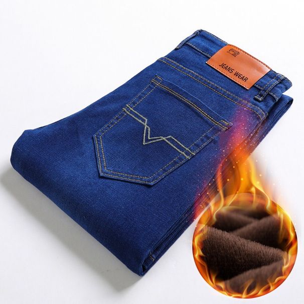 Men's Clothing Men's Plus Velvet Thickened Jeans Young Men's Business Slim Large Size Straight Long Trousers Men's Clothing_mkmklike.com