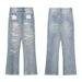 Unisex Distressed Splash Paint Flared Jeans Loose Fit Hip Hop Denim Pants Patchwork Design_mkmklike.com