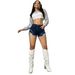 Women's Low Rise Distressed Denim Shorts Frayed Edges Casual Ripped Knit Fabric Summery Hot Girl Style_mkmklike.com