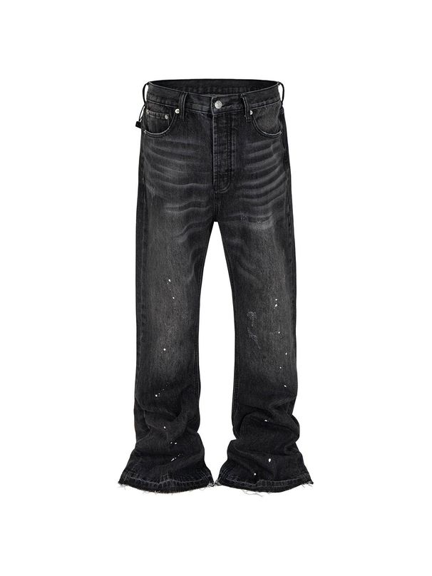Men's Clothing Ink Splashed Flared Cat Whisker Jeans Unisex Retro Texture Slim Fit Trousers_mkmklike.com