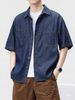 Men's Clothing Retro Solid Color Lapel Buttoned Short Sleeved Denim Shirt Neutral Washed Distressed Five Point Sleeve Loose Shirt_mkmklike.com